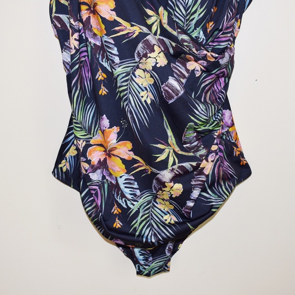 H&M Navy Tropical Floral Print One Piece Swimsuit - Picture 4 of 6